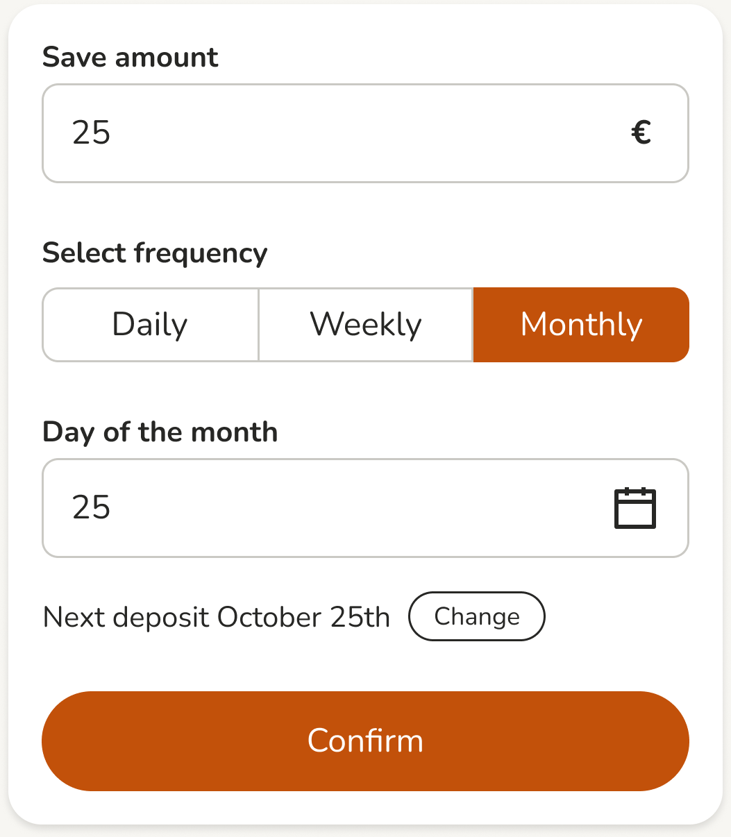 Setting the amount and frequency of a recurring deposit