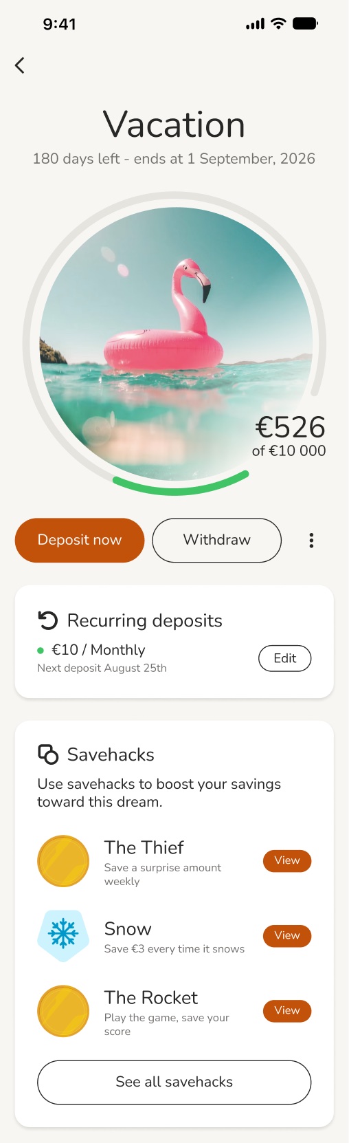 Doconomy goal-based savings screen