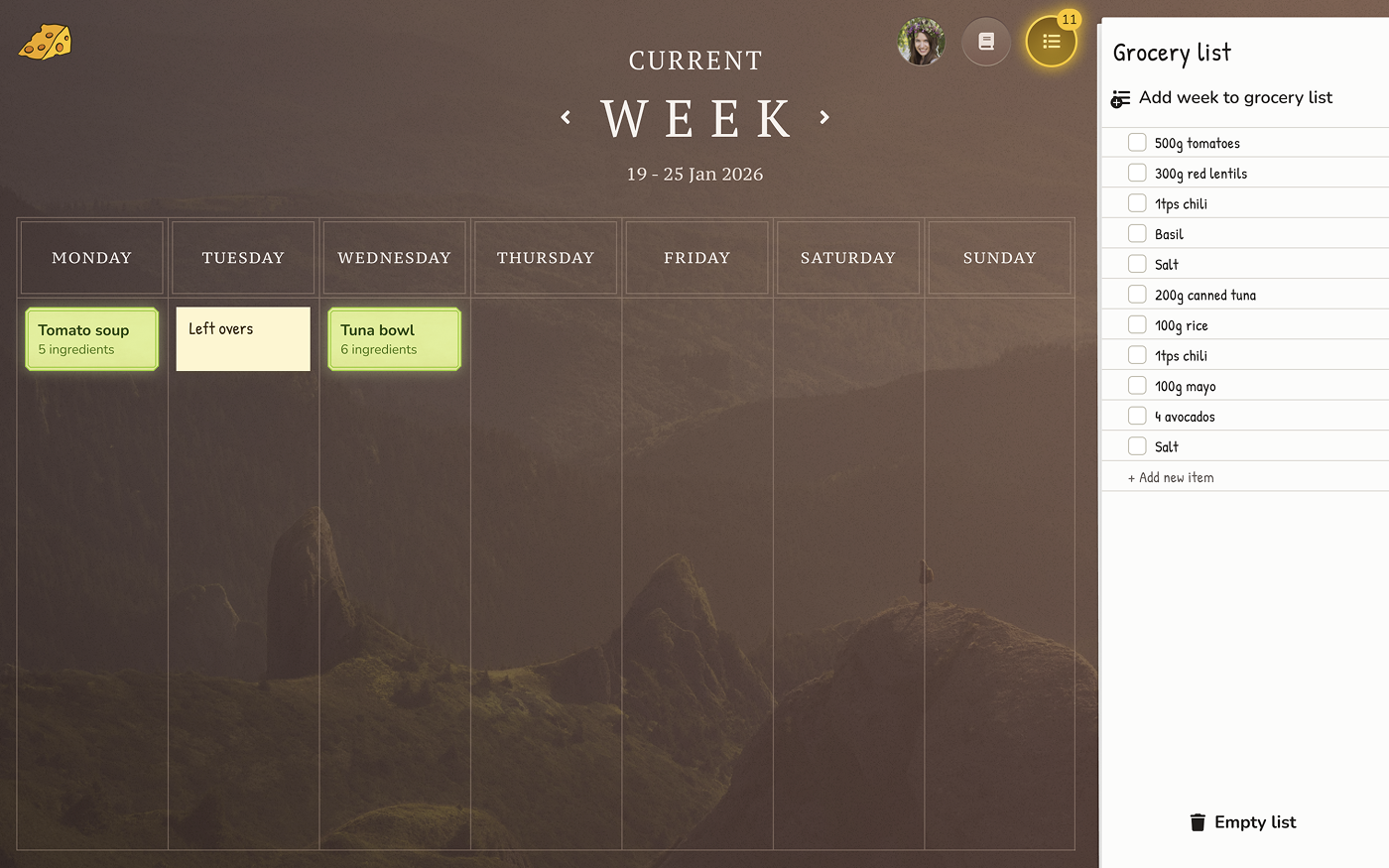 Juusto weekly meal planner